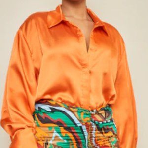 Orange Oversized Satin Shirt